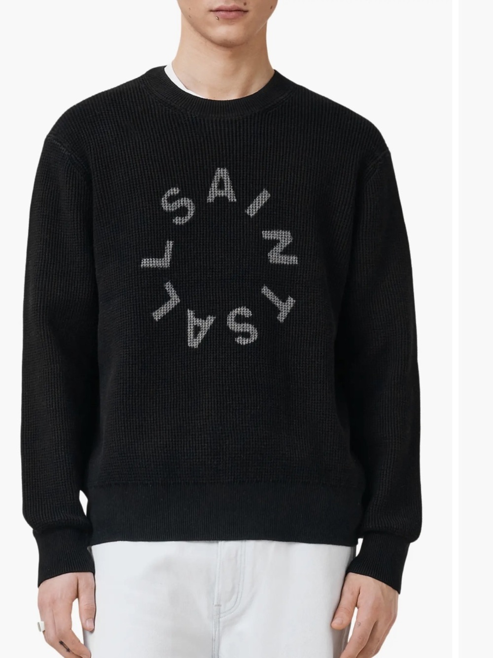 All Saints Men's Petra Reversible Print Logo Sweater Black Size Small